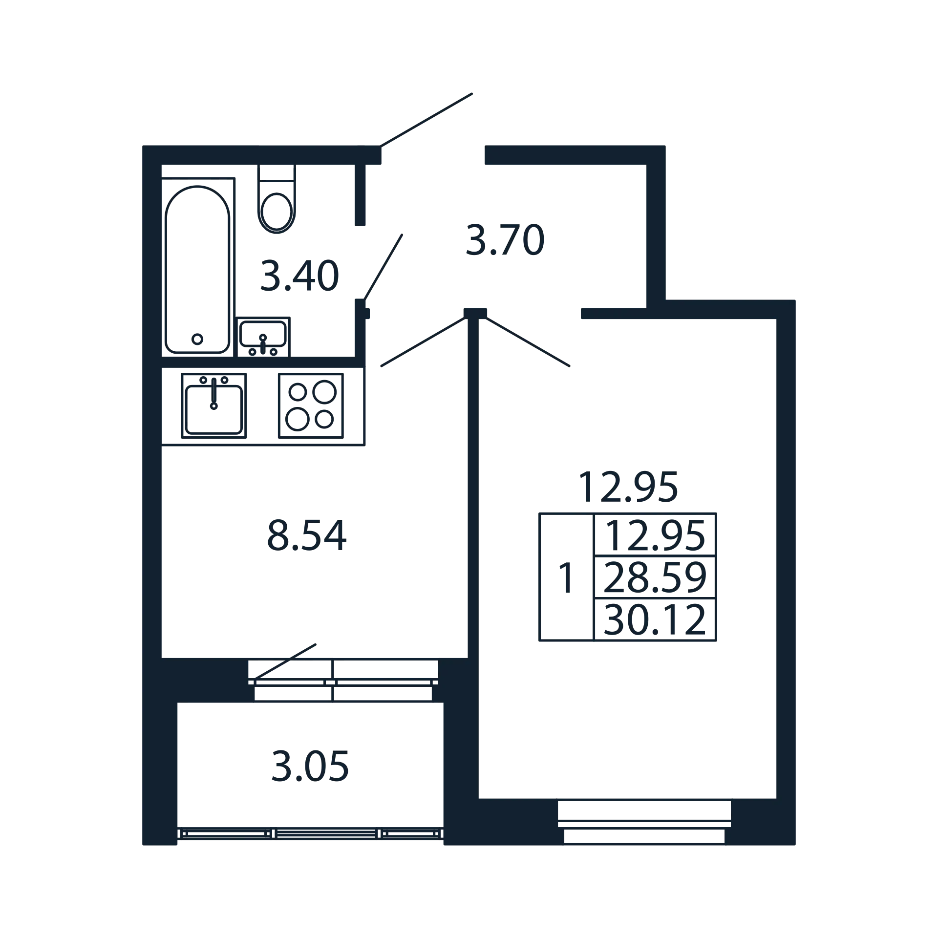 1-комнатная квартира, 28.59 м² в ЖК "Полис Новоселье" - планировка, фото №1