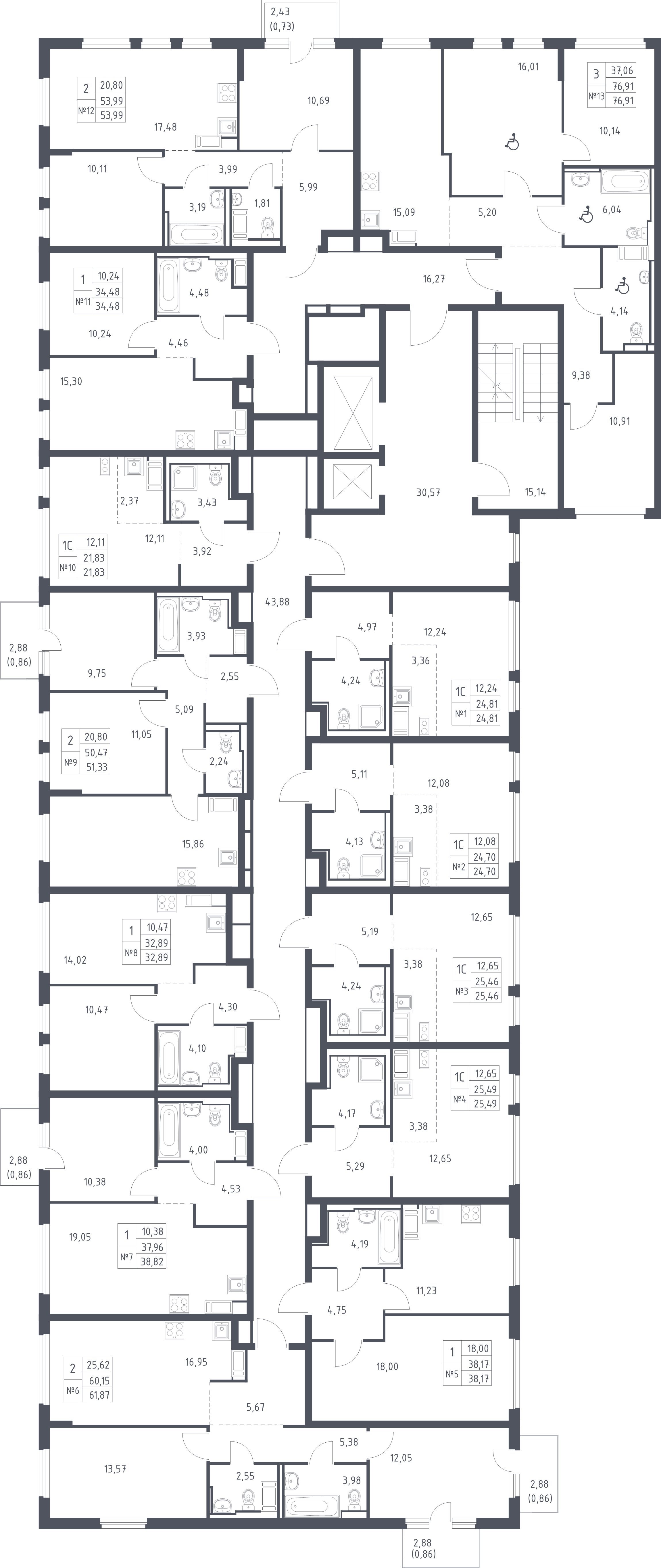 1-комнатная квартира, 32.89 м² в ЖК "Новое Колпино" - планировка этажа