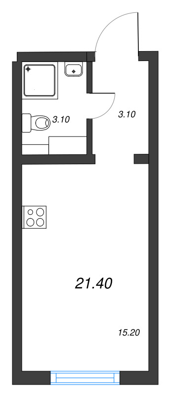 Квартира-студия, 21.4 м² в ЖК "Ручьи" - планировка, фото №1