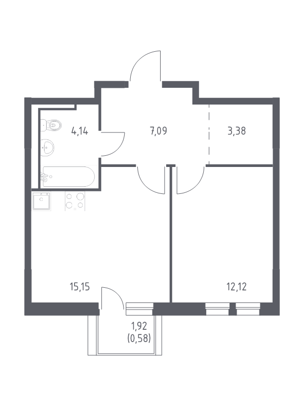 2-комнатная (Евро) квартира, 42.46 м² в ЖК "Невская Долина" - планировка, фото №1