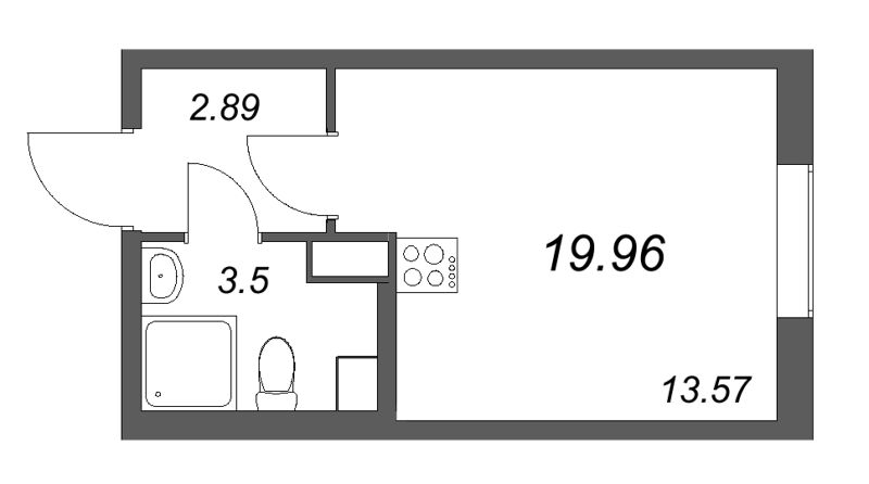 Квартира-студия, 19.96 м² в ЖК "Кинопарк" - планировка, фото №1