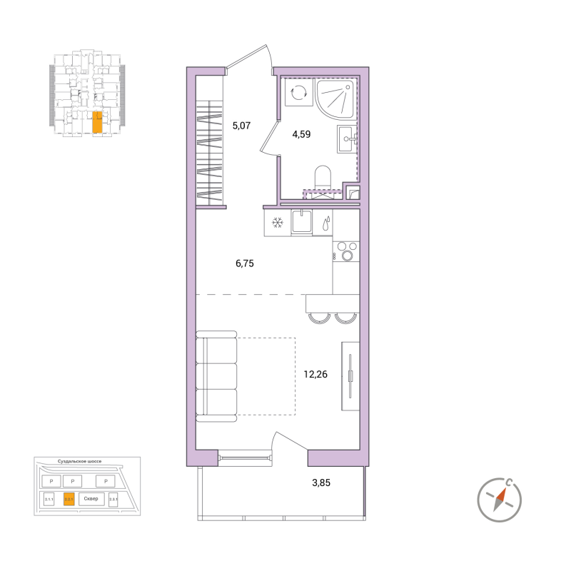 Квартира-студия, 29.83 м² в ЖК "Окла" - планировка, фото №1