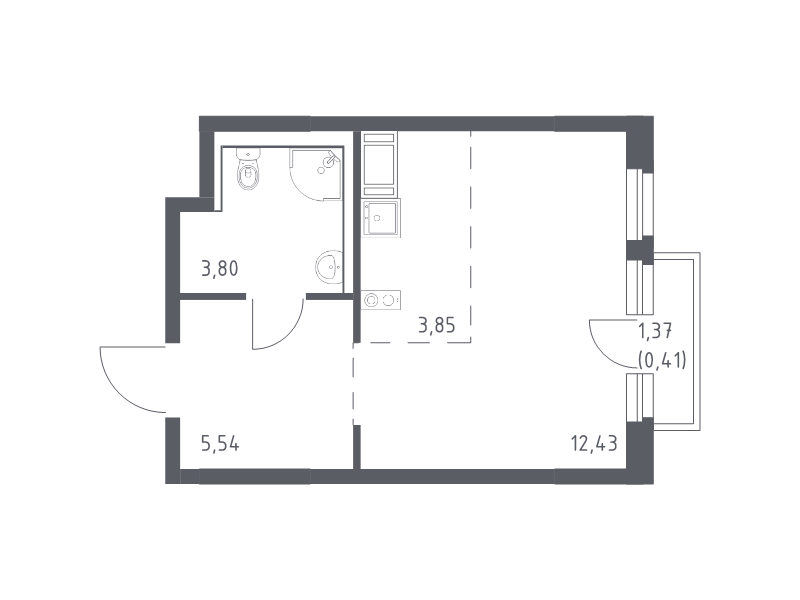Квартира-студия, 26.03 м² - планировка, фото №1