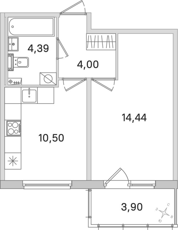 1-комнатная квартира, 33.33 м² в ЖК "Любоград" - планировка, фото №1