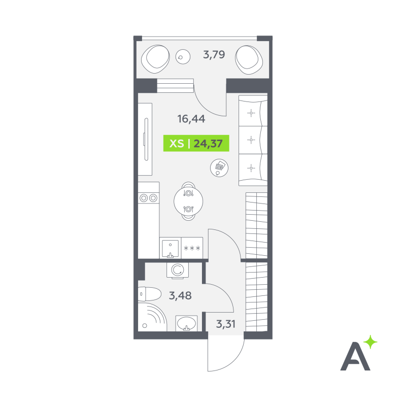 Квартира-студия, 24.37 м² в ЖК "Аквилон РекаПарк" - планировка, фото №1