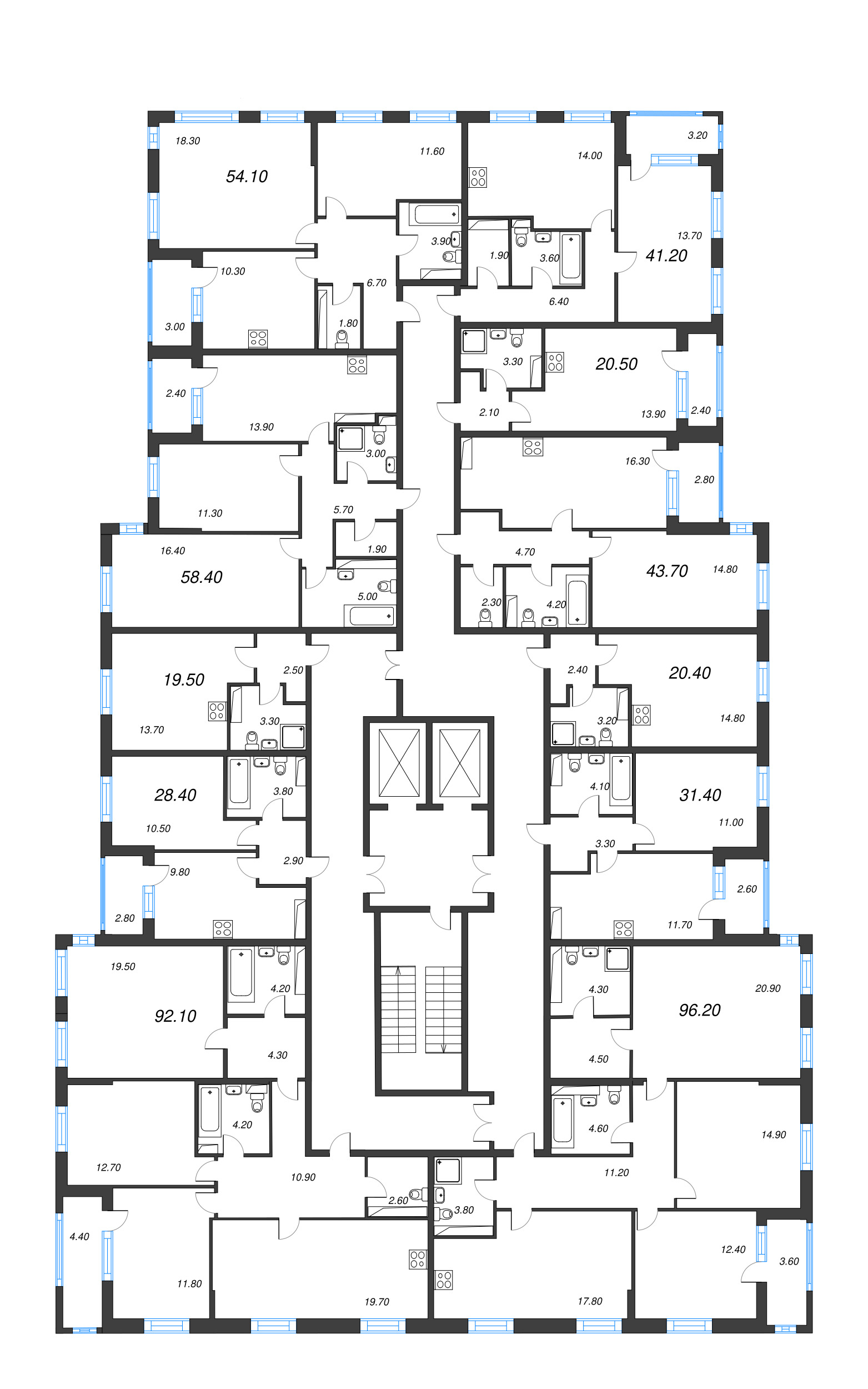 4-комнатная (Евро) квартира, 92.1 м² - планировка этажа