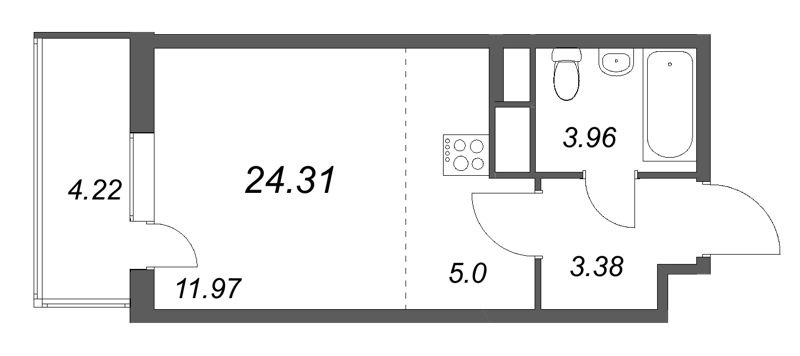 Квартира-студия, 24.31 м² в ЖК "Ясно.Янино" - планировка, фото №1