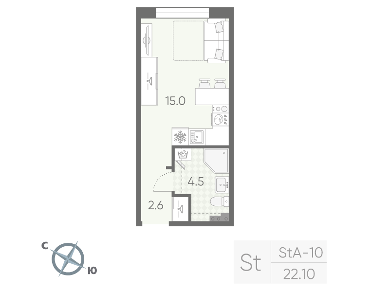 Квартира-студия, 22.1 м² в ЖК "Пулково Lake" - планировка, фото №1