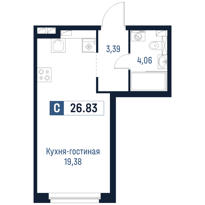 Квартира-студия, 26.83 м² в ЖК "Максималист" - планировка, фото №1