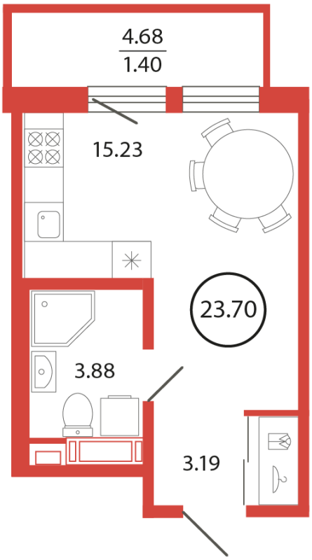 Квартира-студия, 23.7 м² в ЖК "Энфилд" - планировка, фото №1