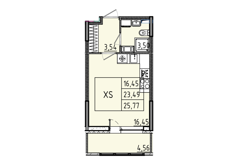 Квартира-студия, 25.77 м² - планировка, фото №1