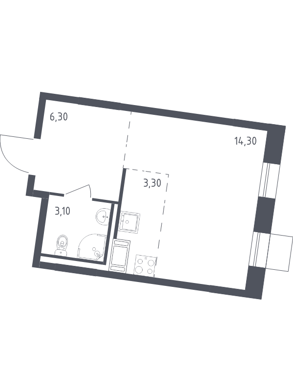 Квартира-студия, 27 м² в ЖК "Курортный Квартал" - планировка, фото №1