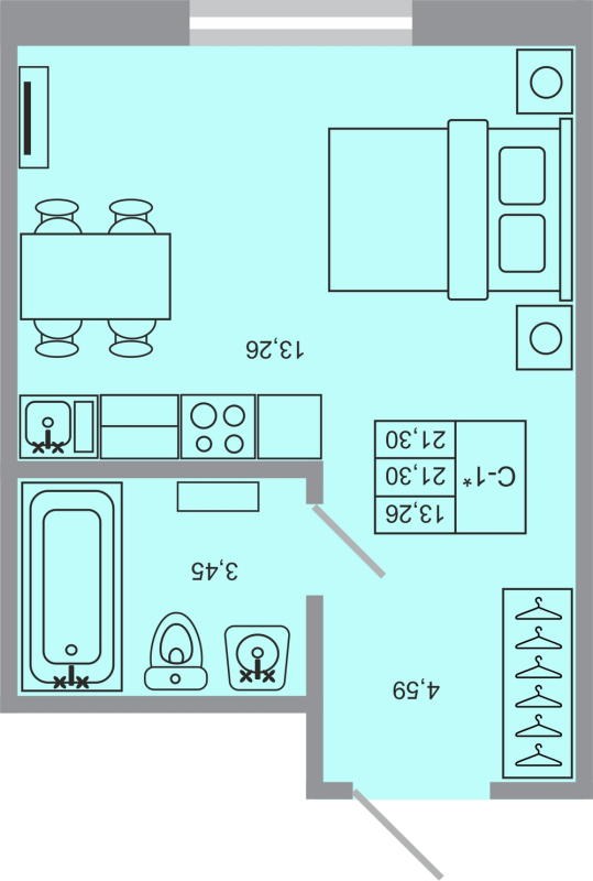 Квартира-студия, 21.3 м² - планировка, фото №1