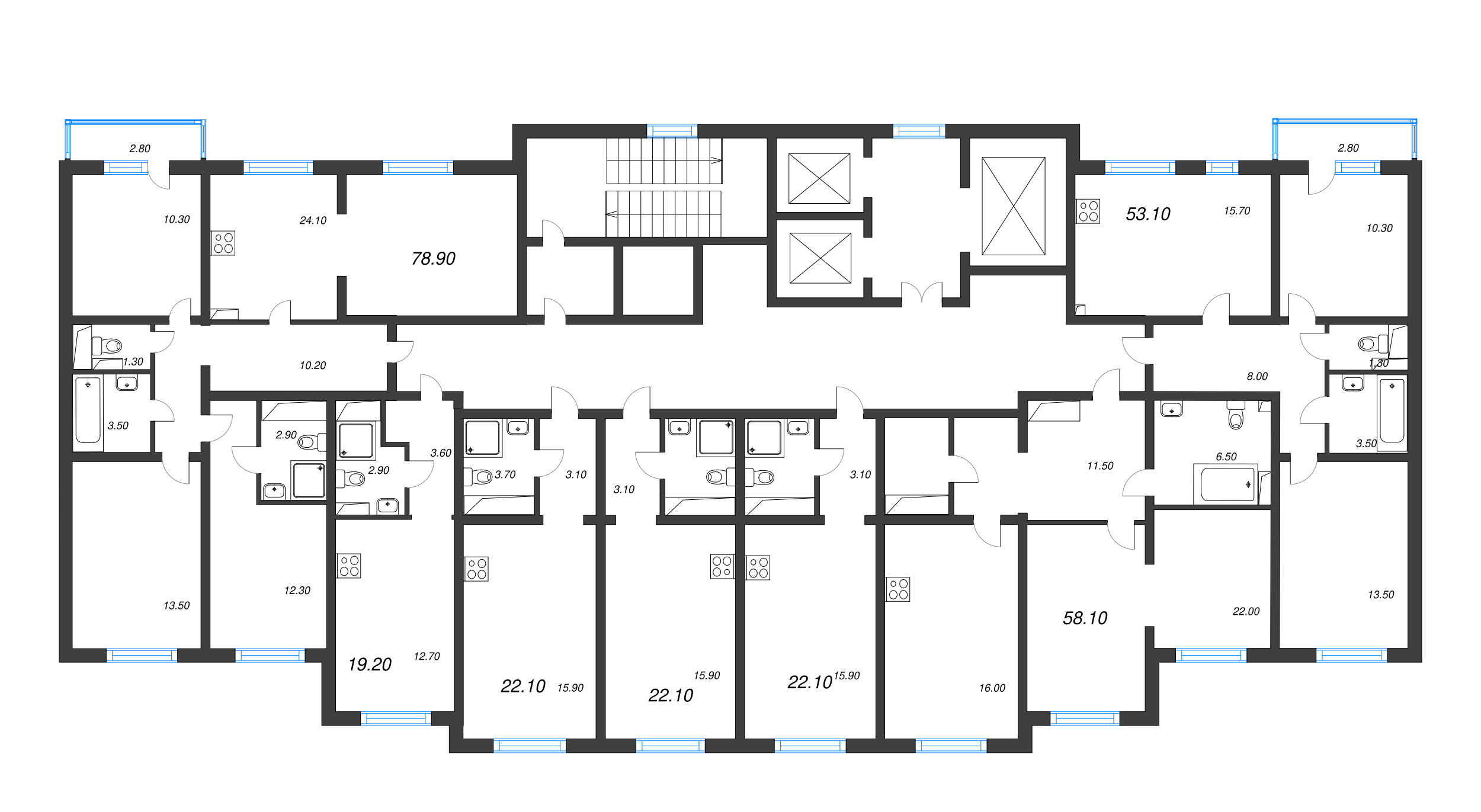 Квартира-студия, 19.2 м² в ЖК "Ручьи" - планировка этажа