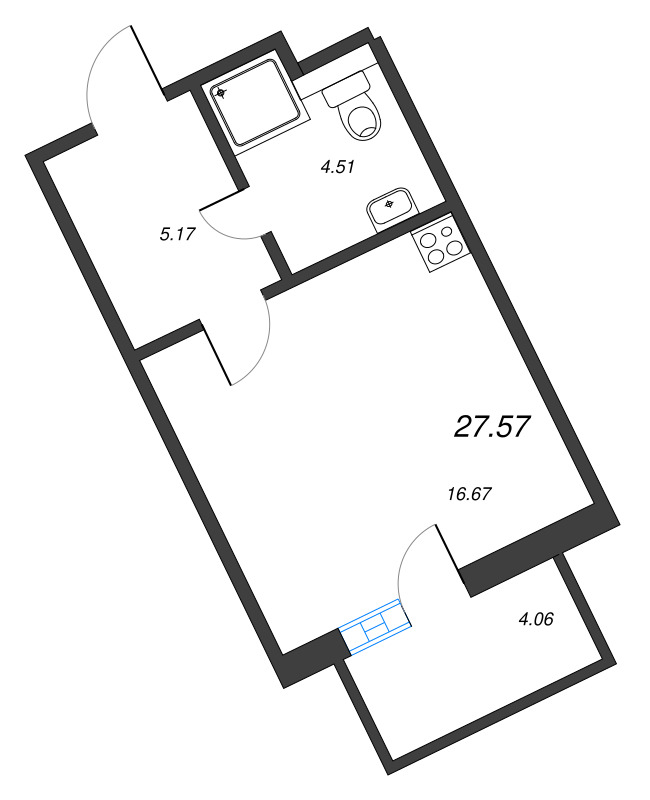 Квартира-студия, 27.57 м² в ЖК "Рощино Residence" - планировка, фото №1