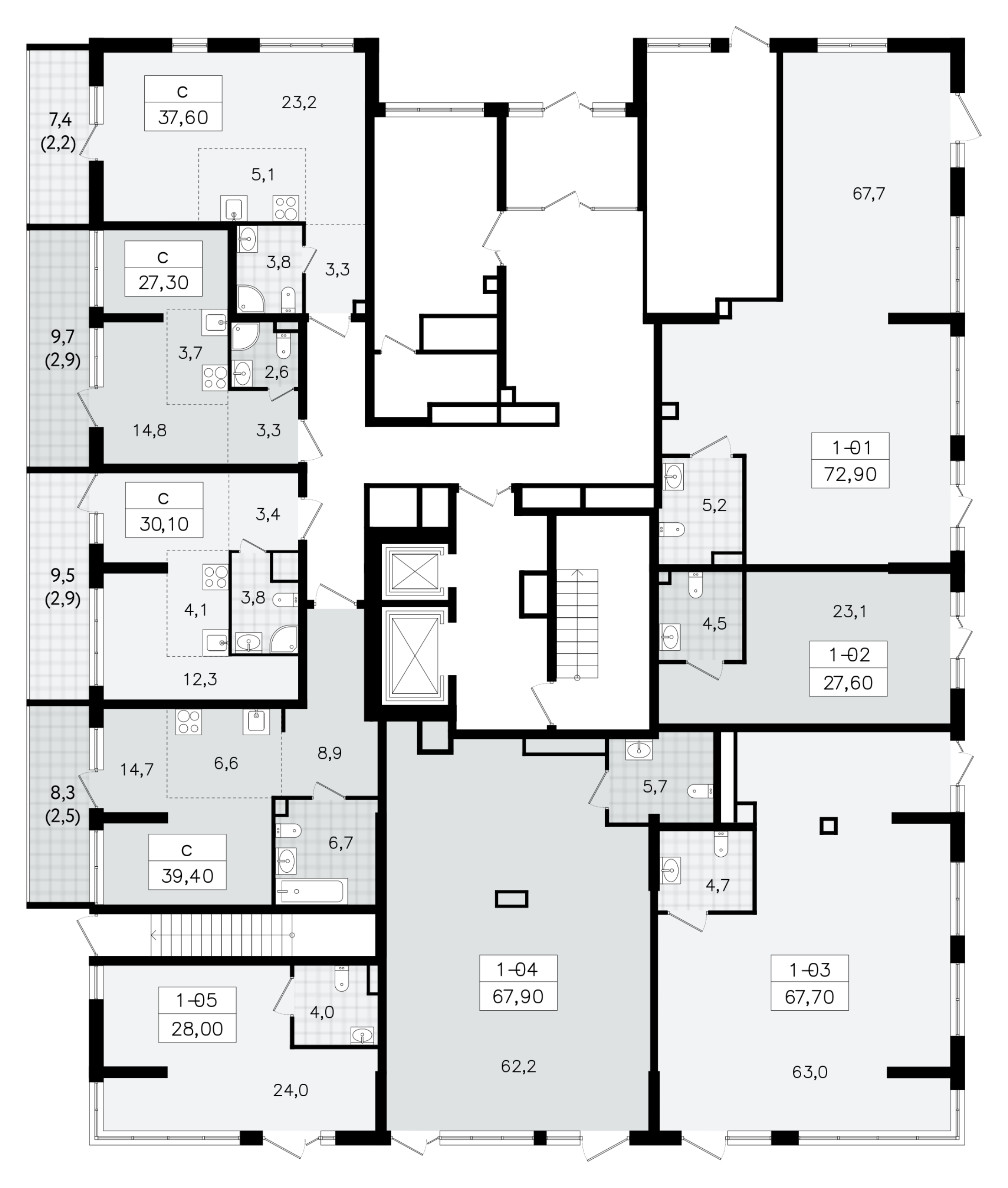 Помещение, 27.6 м² в ЖК "А101 Всеволожск" - планировка этажа