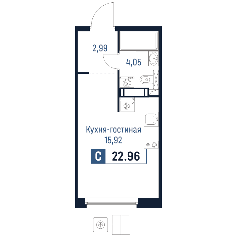 Квартира-студия, 22.96 м² в ЖК "Максималист" - планировка, фото №1