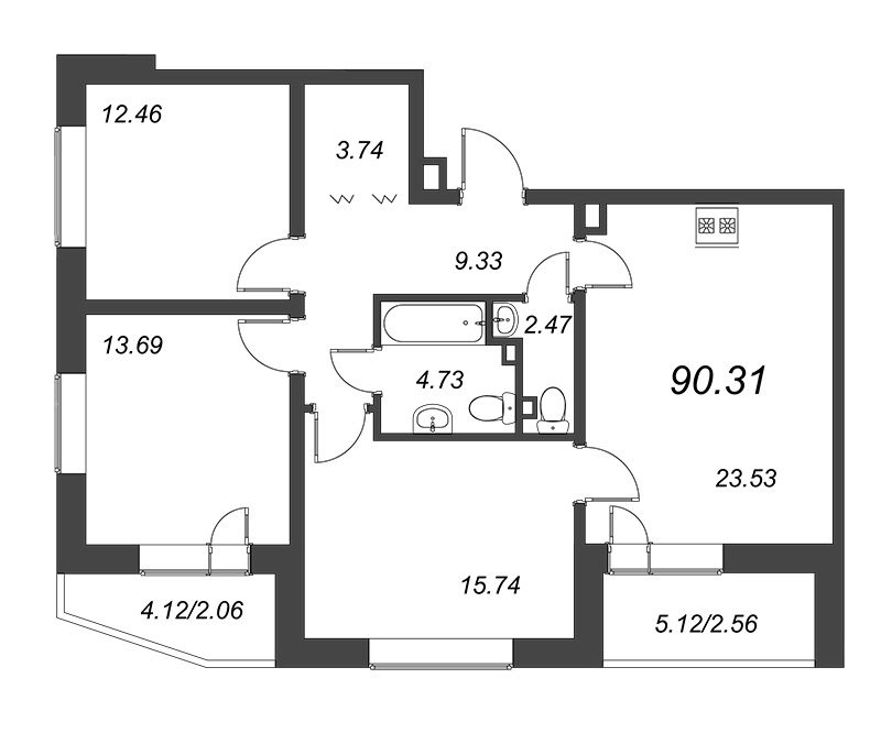 4-комнатная (Евро) квартира, 85.3 м² в ЖК "Звезды Столиц" - планировка, фото №1