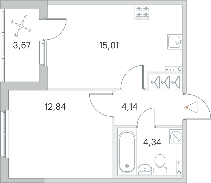 2-комнатная (Евро) квартира, 36.33 м² в ЖК "Любоград" - планировка, фото №1