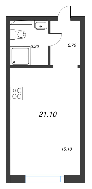 Квартира-студия, 21.1 м² - планировка, фото №1