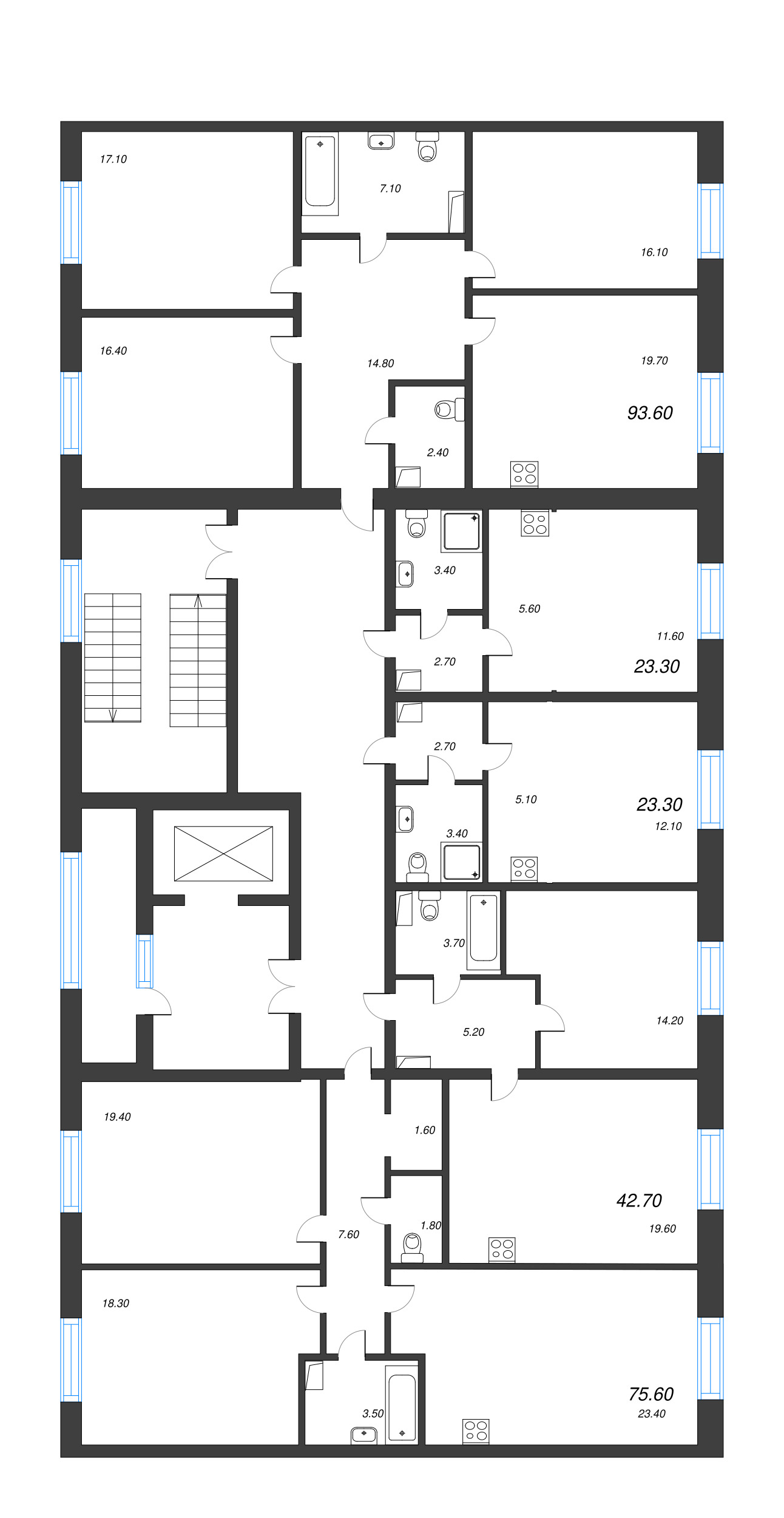 2-комнатная (Евро) квартира, 42.3 м² в ЖК "Neva Haus" - планировка этажа