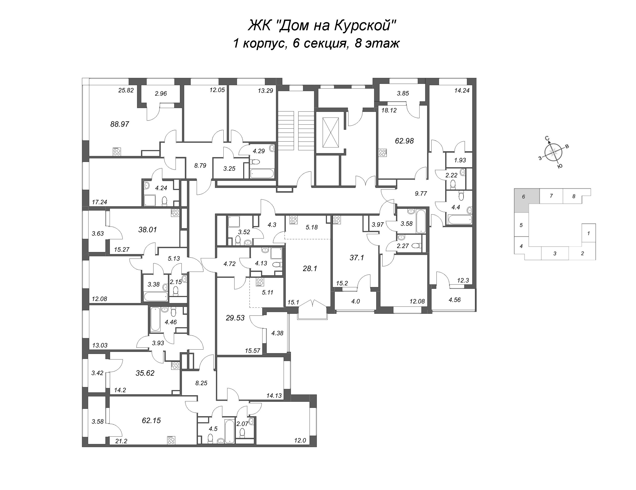 Квартира-студия, 28.1 м² в ЖК "Дом на Курской" - планировка этажа
