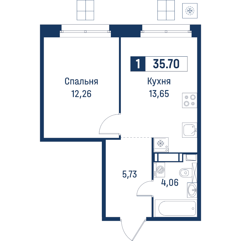 1-комнатная квартира, 35.7 м² в ЖК "Символист" - планировка, фото №1