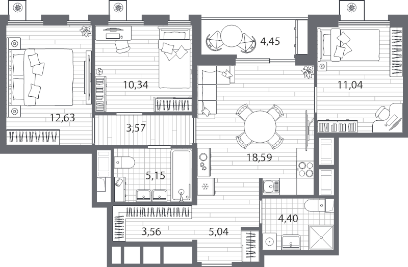 4-комнатная (Евро) квартира, 76.55 м² в ЖК "Respect" - планировка, фото №1