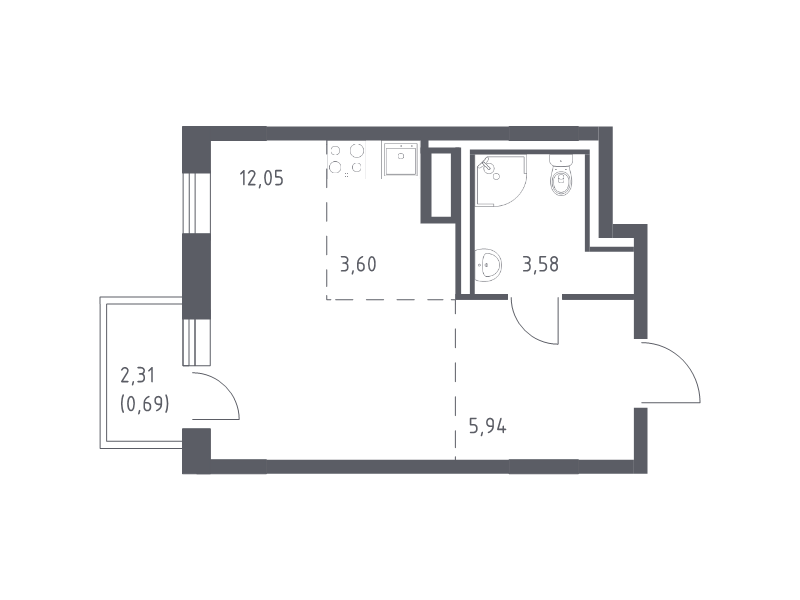 Квартира-студия, 25.86 м² - планировка, фото №1