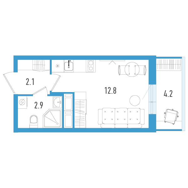 Квартира-студия, 19.1 м² в ЖК "Аэросити" - планировка, фото №1