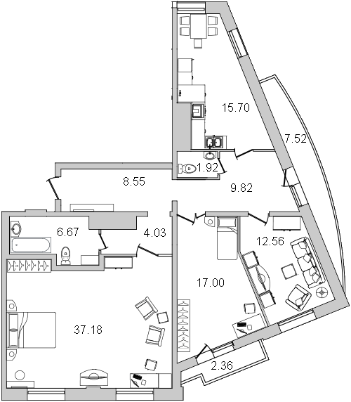 3-комнатная квартира, 116 м² в ЖК "Лондон парк" - планировка, фото №1