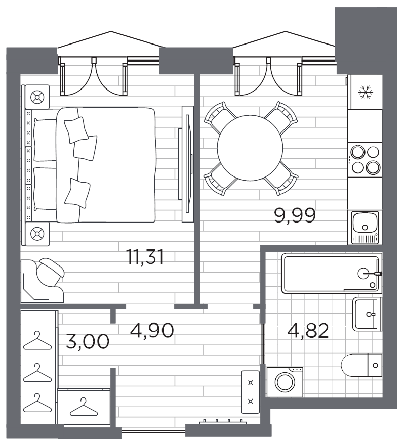 1-комнатная квартира, 34.02 м² в ЖК "Галерная гавань" - планировка, фото №1