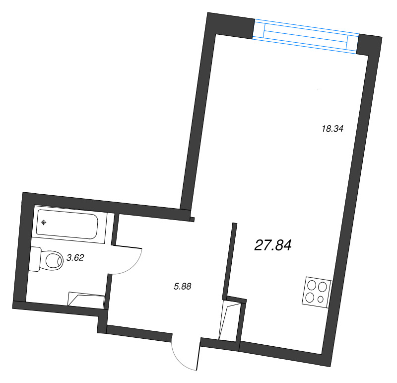 Квартира-студия, 27.84 м² в ЖК "Аквилон Riva" - планировка, фото №1