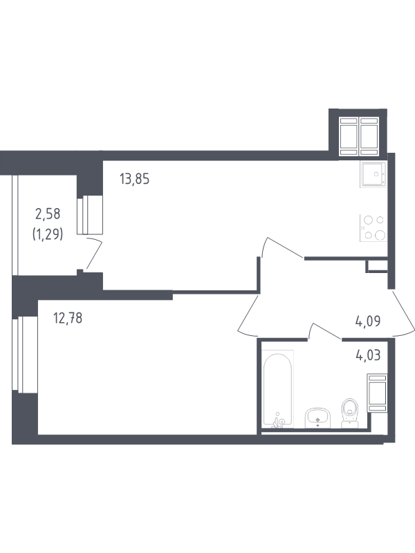 1-комнатная квартира, 36.04 м² в ЖК "Живи! В Рыбацком" - планировка, фото №1
