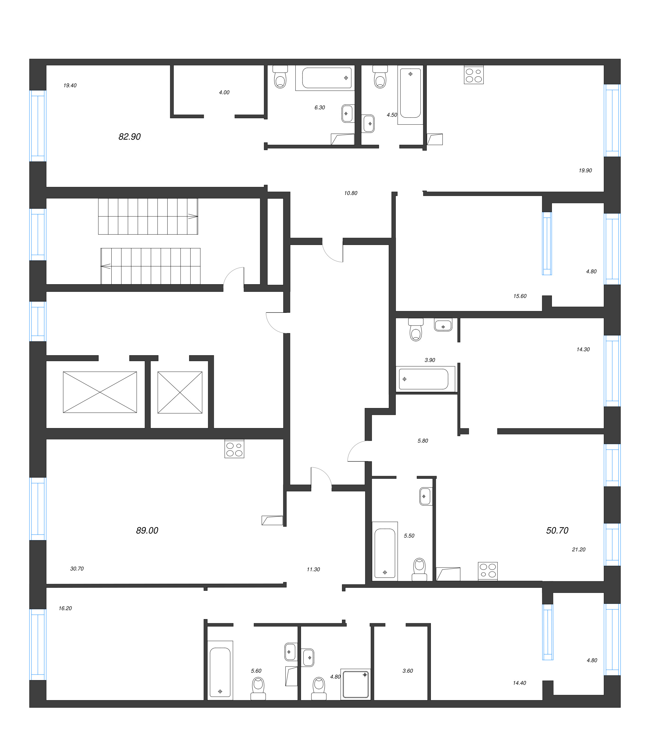 3-комнатная (Евро) квартира, 82.9 м² в ЖК "ЛДМ" - планировка этажа