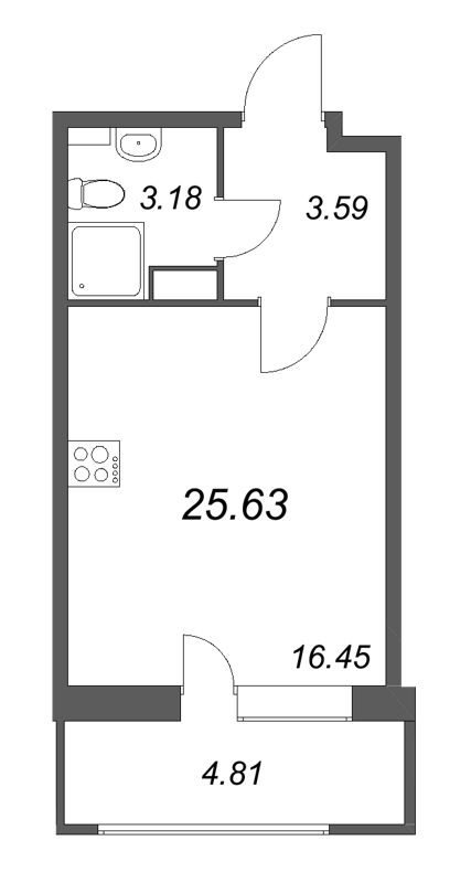 Квартира-студия, 25.63 м² в ЖК "Аквилон RekaPark" - планировка, фото №1