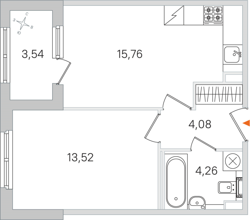 2-комнатная (Евро) квартира, 37.62 м² в ЖК "Дубровский" - планировка, фото №1