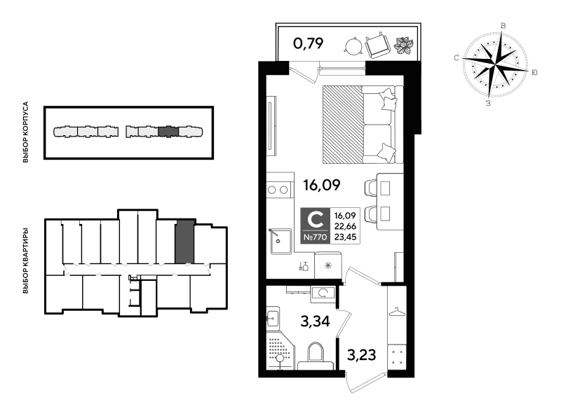 Квартира-студия, 23.45 м² в ЖК "Догма Юкки" - планировка, фото №1