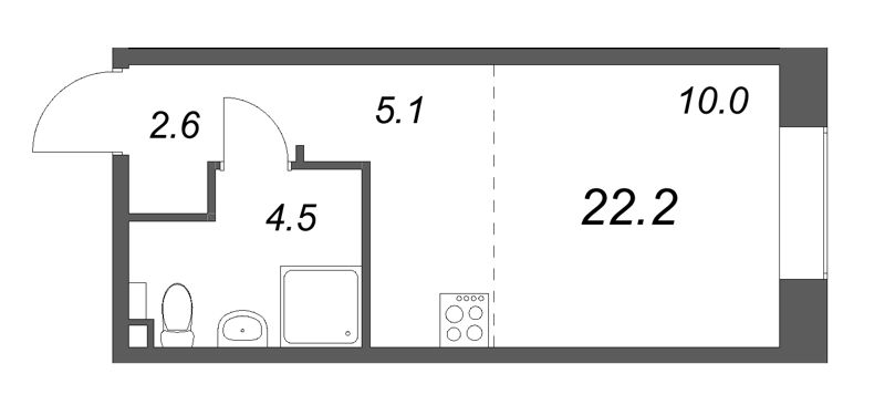 Квартира-студия, 22.2 м² в ЖК "Пулково Lake" - планировка, фото №1