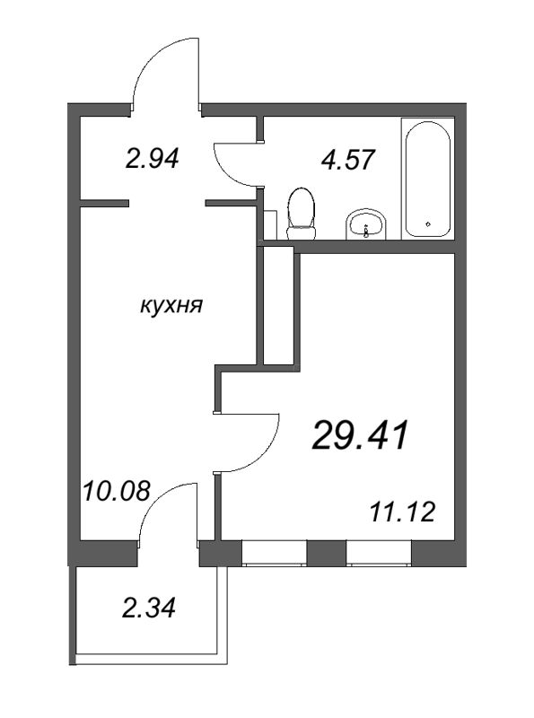 1-комнатная квартира, 29.41 м² - планировка, фото №1