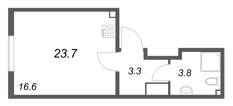 Квартира-студия, 23.7 м² в ЖК "ЛСР. Ржевский парк" - планировка, фото №1