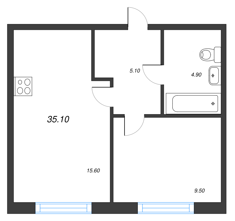 1-комнатная квартира, 34.8 м² в ЖК "Монография" - планировка, фото №1
