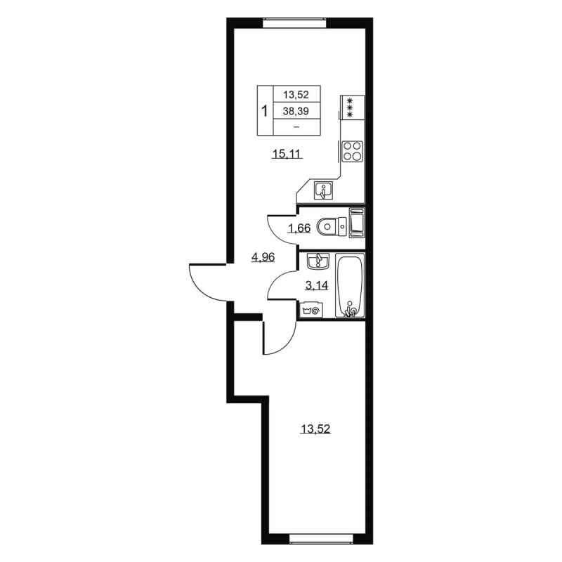 2-комнатная (Евро) квартира, 38.39 м² в ЖК "Пулковское, 34" - планировка, фото №1
