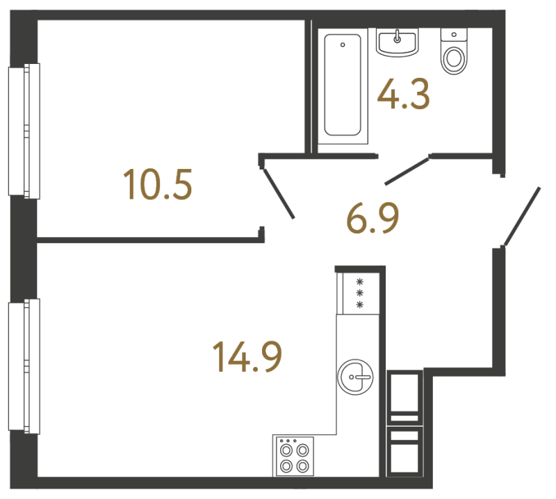 1-комнатная квартира, 36.6 м² в ЖК "Передвижники" - планировка, фото №1