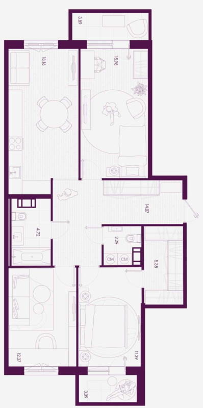 3-комнатная квартира, 86.43 м² - планировка, фото №1