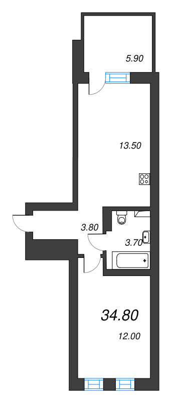 1-комнатная квартира, 34.8 м² в ЖК "ЭКО Квартал NEGA" - планировка, фото №1