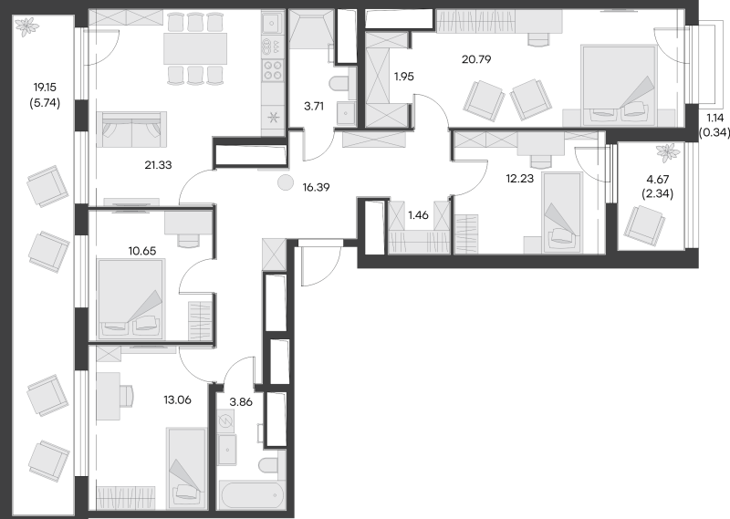 4-комнатная квартира, 113.85 м² - планировка, фото №1