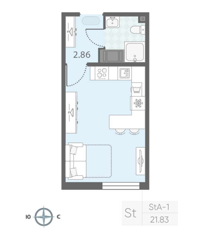 Квартира-студия, 21.83 м² - планировка, фото №1