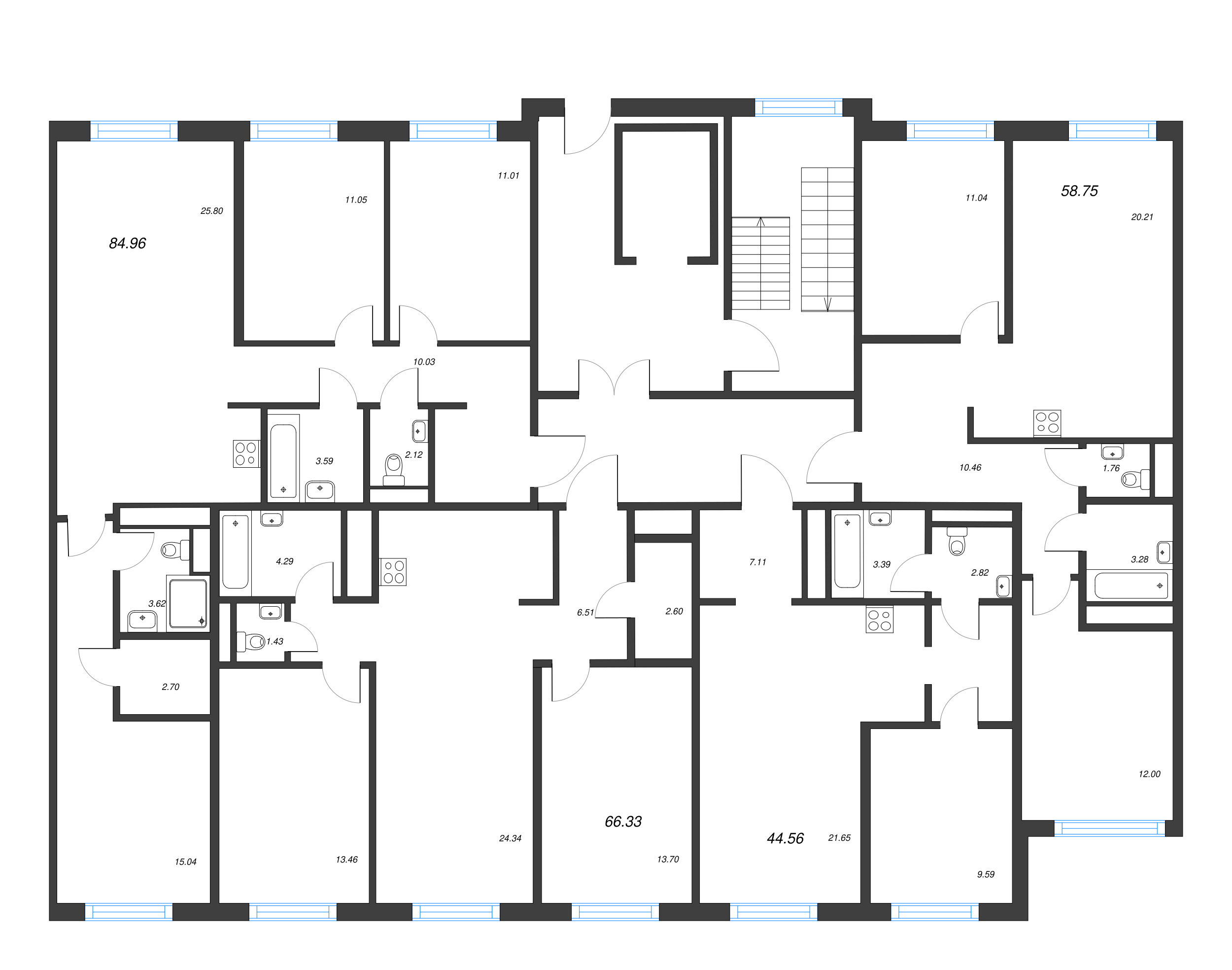 3-комнатная (Евро) квартира, 58.75 м² в ЖК "Legenda Васильевского" - планировка этажа