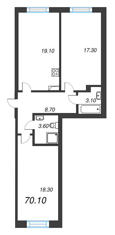 3-комнатная (Евро) квартира, 68.7 м² в ЖК "Neva Haus" - планировка, фото №1
